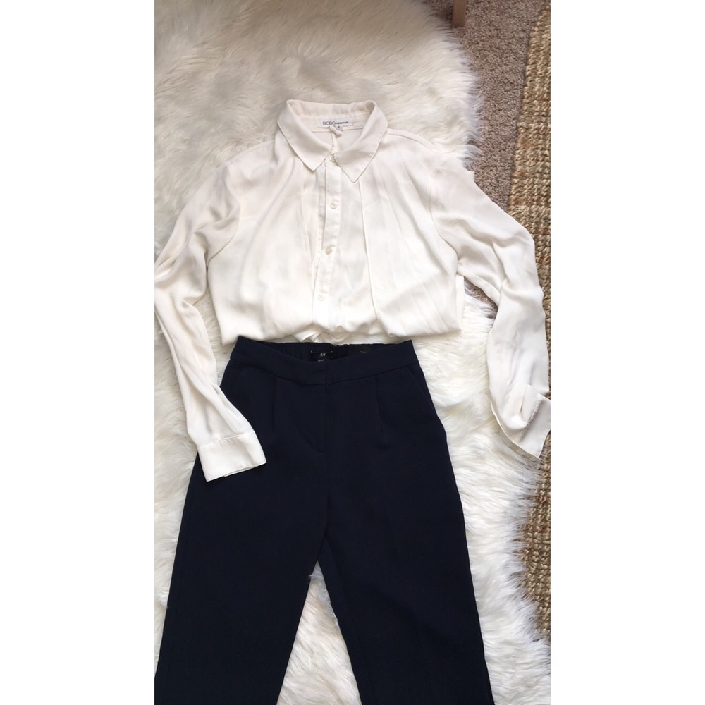 Cream button down long sleeve shirt